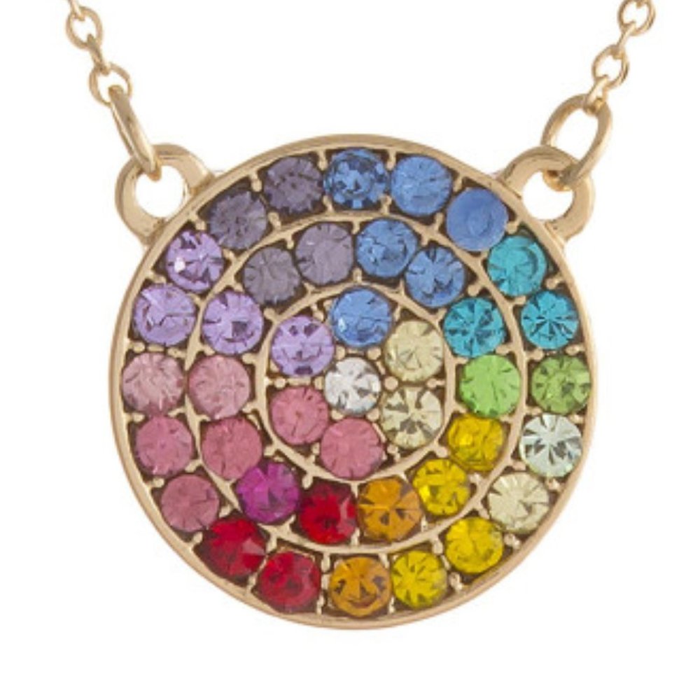 Rainbow Cubic Zirconia Disc Pendant Necklace Gold - Picture 2 of 3